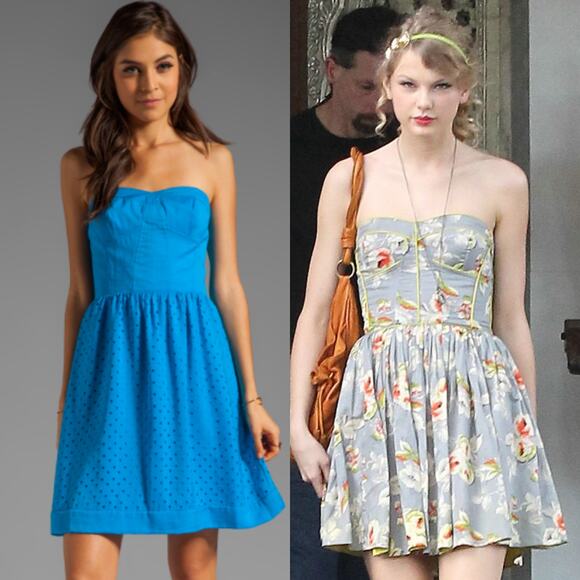 Rebecca Taylor Blue Strapless Eyelet Corset Dress Size 0 As Seen On Taylor Swift - Picture 1 of 16